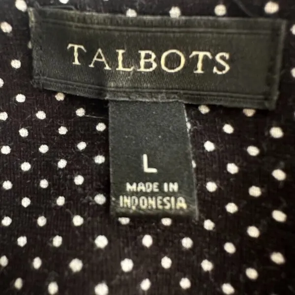 Talbots Womens Polka Dot‎ Lace Printed Knit Blouse Top Black White Size Large - Image 5