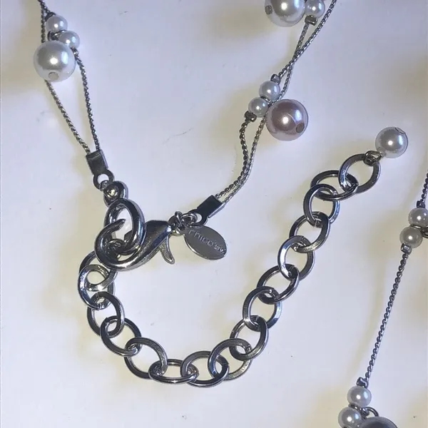 Chico's Silver Tone Faux Pearl Beaded Boho Double Strand Necklace - Image 4