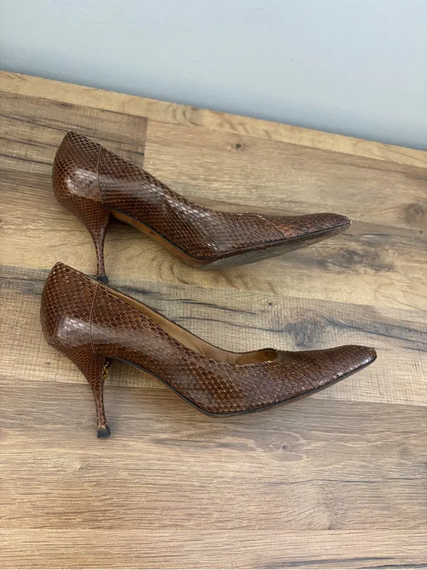 YSL Yves Saint Laurent Lizard Print Leather Stiletto High Heels - Image 10