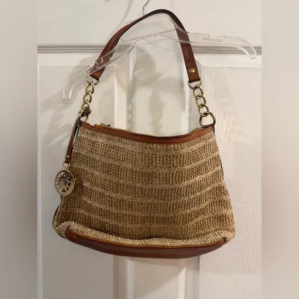 Jessica Simpson Tan Straw and Leather Studded Shoulder Bag - Image 6