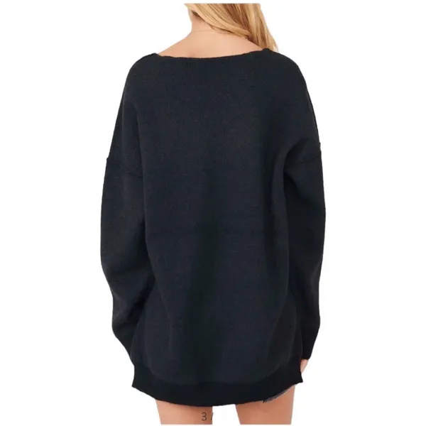Free People Sweater Weather Dark Gray Oversized V-Neck Sweater - Image 4