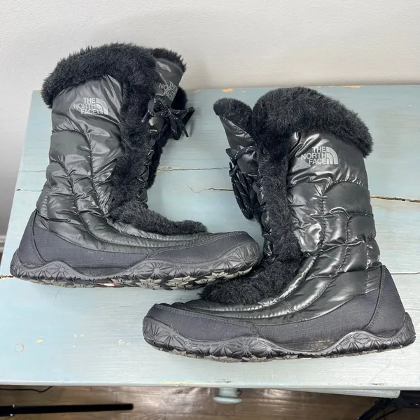 The North Face Nuptse Purna Black Faux Fur Winter Snow Boots Womens 9 - Image 3