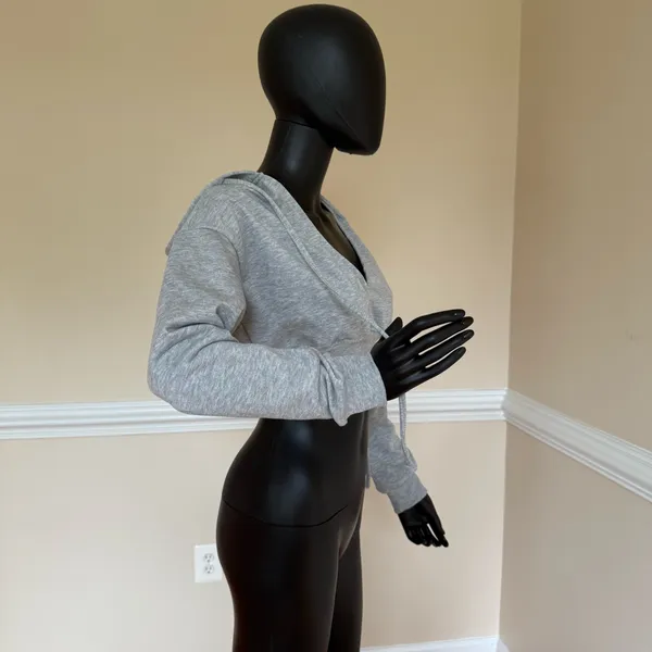 Crop Top Hoodie Sweatshirt Vneck Long Sleeve Top Tee Blouse Gym Sport Top Tshirt - Image 4