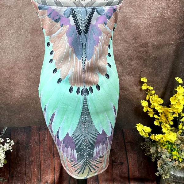 Peacock Inspired Multi Color Hale Bob Strapless Dress Green/Multi L - Image 10