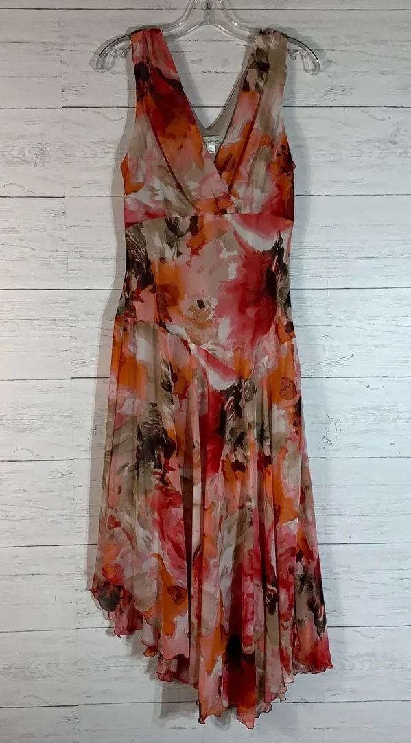 Dressbarn Y2K Chiffon Draped Midi Dress size 14 Pink Floral Silky 2000's - Image 7