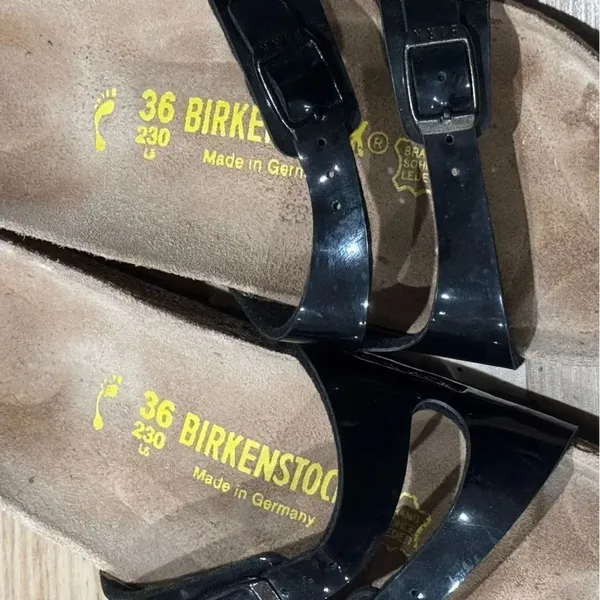 Birkenstock Ibiza Sandals Black Tan Slide On Women’s 5.5 (36) - Image 2