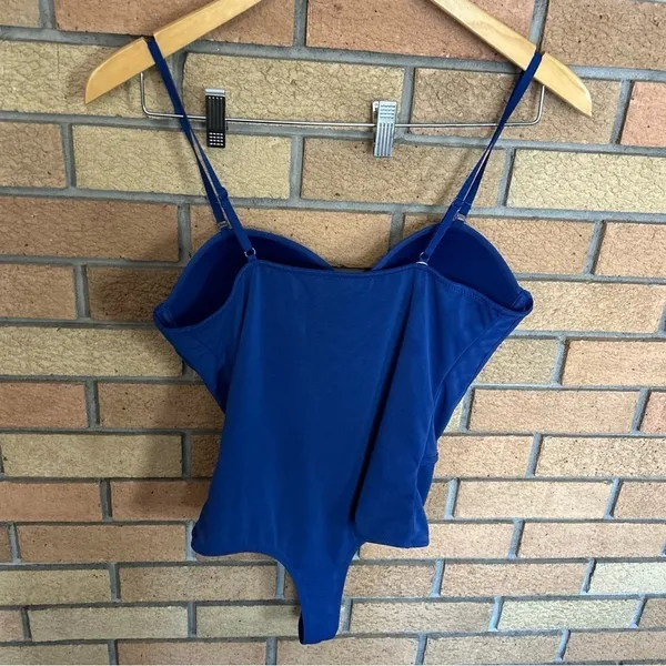 NWOT Reoria Glamorous Illusion Spaghetti Strap Bodysuit Blue Women’s Size Large - Image 3