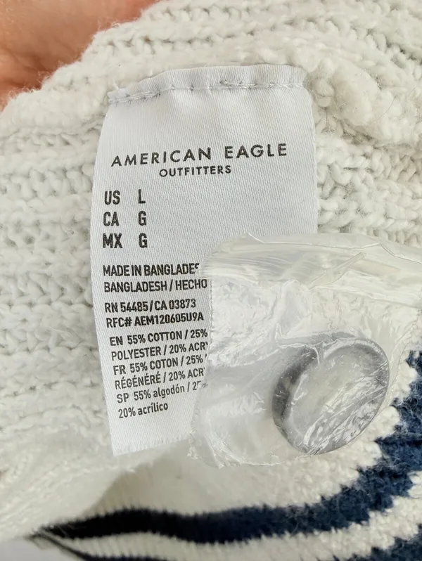 American Eagle Creamy Gray Varsity Cable Knit Button Cardigan - Size - Large - Image 7