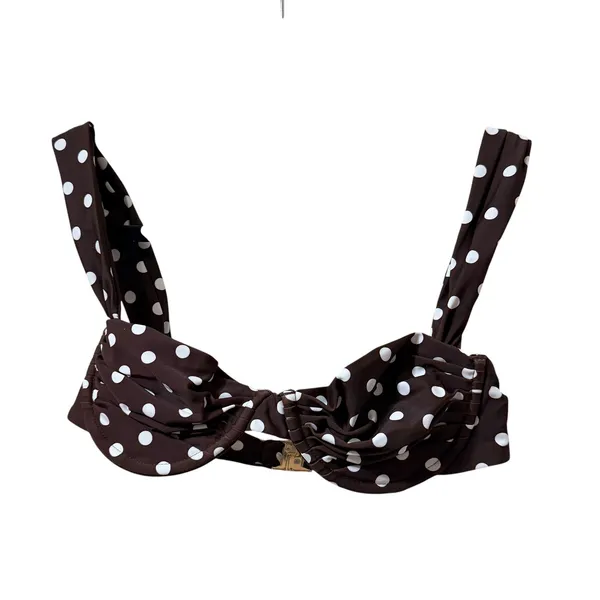 Vacay Swimwear Rhodes Polka Dot Bikini Top Chocolate Brown White Small NWT - Image 4