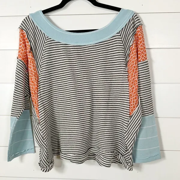 Ces Femme Striped Patchwork Print Long Sleeve Knit Top, EUC, Size Small - Image 7