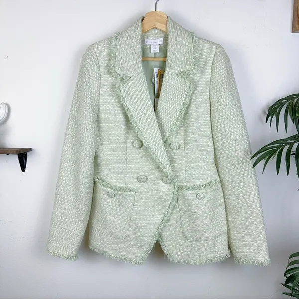 NWT House of Harlow 1960 Pistachio Tweed Spring Jacket - Image 2