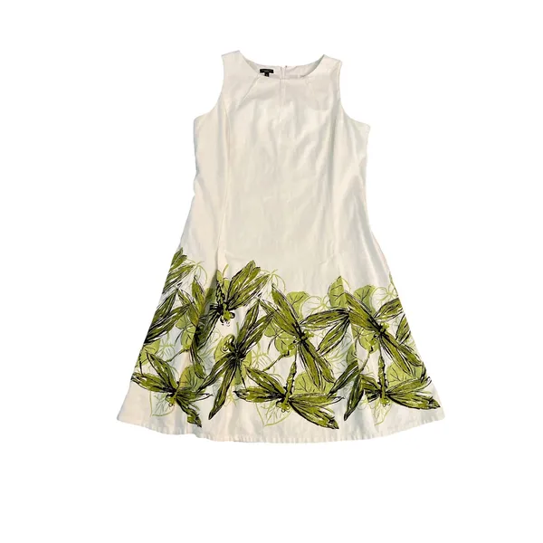 Talbots Womens White Green Dragonfly Linen Blend Fit Flare Dress Size 16 - Image 2
