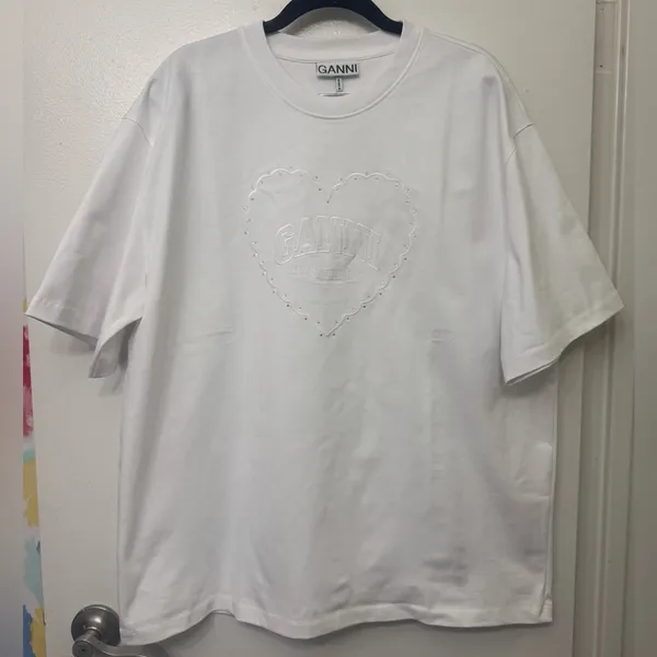 NWT GANNI Heavy Cotton Heart T-Shirt | Oversized Drop Shoulder Graphic Tee - Image 4