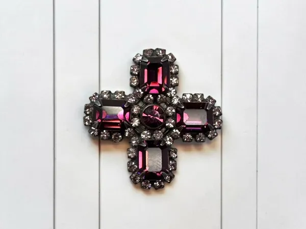 Liz Palacios Purple Rhinestone Cross Brooch Pin Vintage Style Statement Jewelry - Image 2