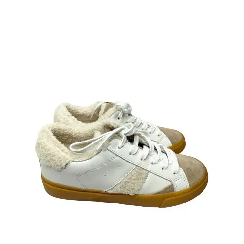 Marc Fisher‎ Ltd. Sidewalk Low Top Sneakers White Leather Sherpa Suede Size 6 - Image 4