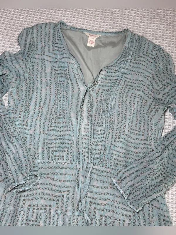 Sundance Womens Size 16 Teal Silk Long Sleeve Dress Maxi V Neck Tie Boho Lined - Image 3