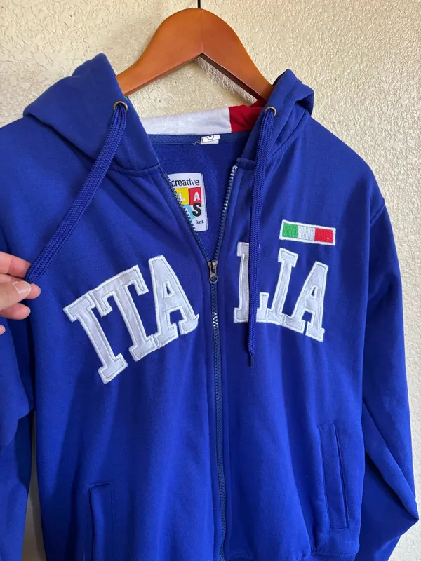 90s Italia Italy blue zip up hoodie - Image 3