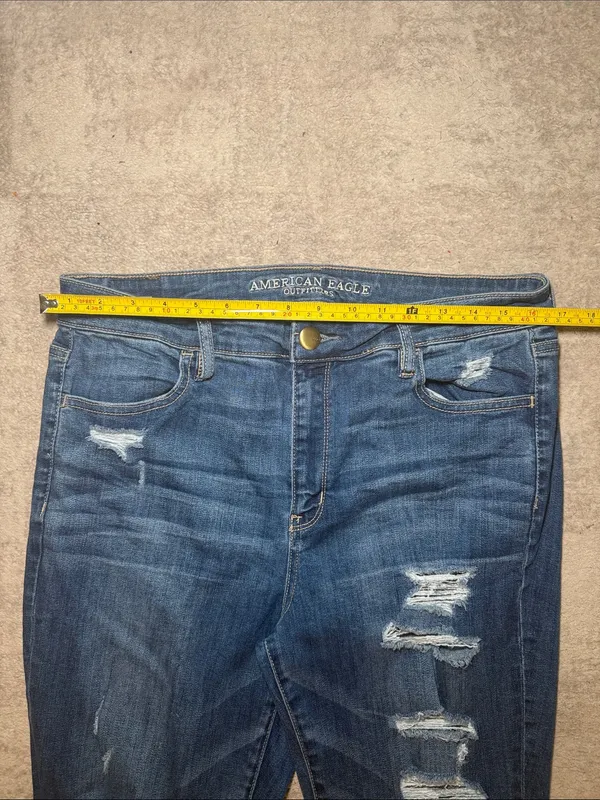 American Eagle Outfitters Blue Jean Denim Hi-Rise Jegging Distressed 16 Long - Image 2