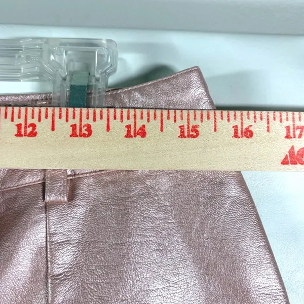 Forever 21 Metallic Pink Faux Leather Wide Leg Pants High Rise Slit Hem Large - Image 10