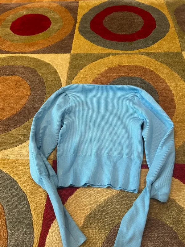 Bar III Light Blue Square Neck Cropped Ribbed Sweater Women’s Size XS - Image 3
