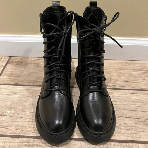 Combat Boots Lace Up Side Zipper Boots Stylish Faux Leather Boots booties pu leather winter shoes - Image 7