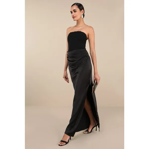 NWT Lulus Mella Black Mixed Media Strapless Maxi Dress Bridesmaid Banquet Sz XS - Image 7