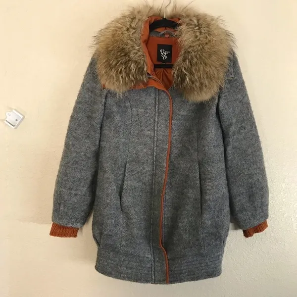 Vero‎ Moda gray coat fur orange wool blend - Image 2