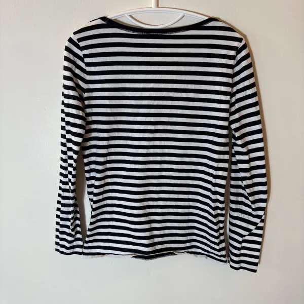 Ralph Lauren Navy White Striped V-Neck Long Sleeve‎ Cotton Tee Shirt Size Medium - Image 7