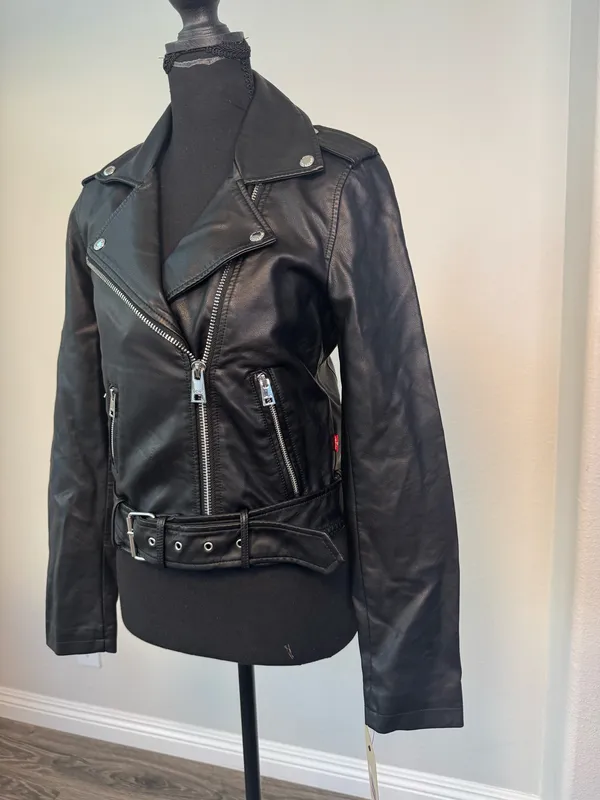 Levi’s Black Faux Leather Moto Biker Jacket NWT XS - Image 4