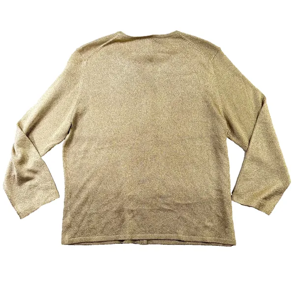 Ann Taylor Gold Shimmer Knit Crewneck Cardigan Sweater Women's Large EUC - Image 2