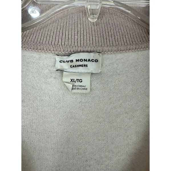 Club Monaco Cashmere Polo Sweater XL‎ Cream V Neck Tennis Prep Old Money Luxury - Image 2