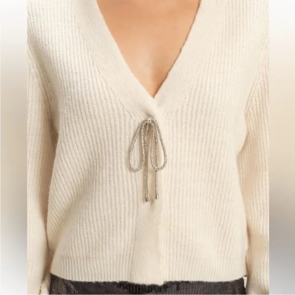 HYFVE Sparkly Bow Embellished Ivory Cardigan | Holiday Sweater - Image 3