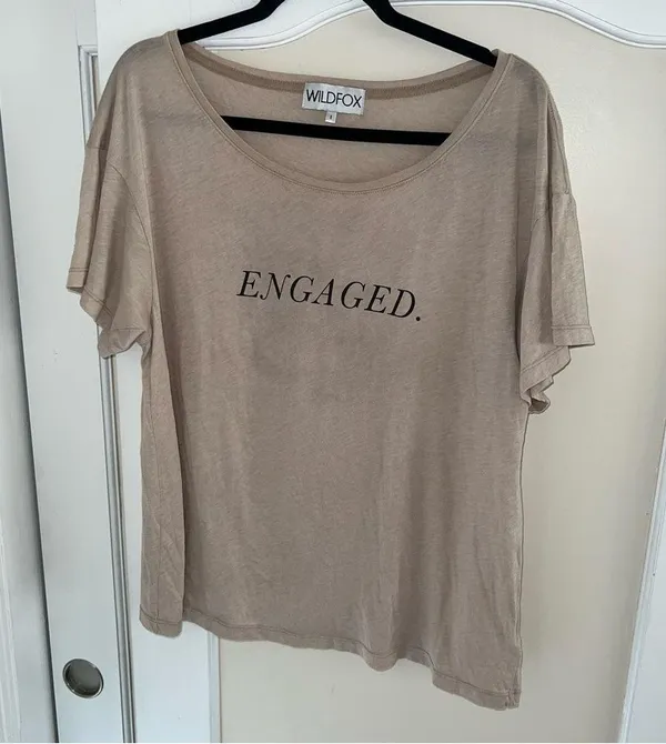 Wildfox Engaged Beige Swoop Neck T-Shirt Oversized - Image 2