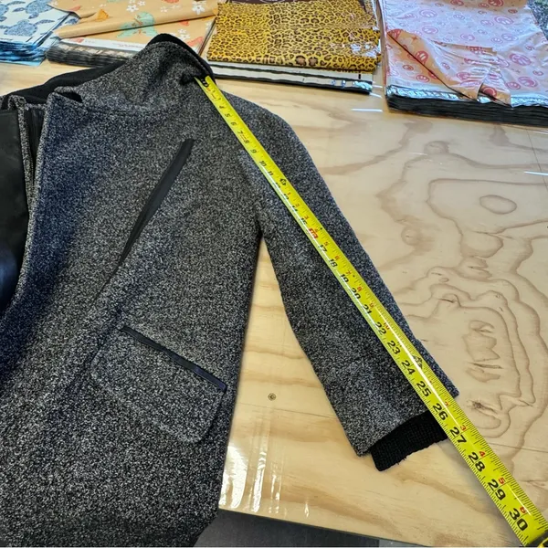 Vince Shawl Collar Asymmetrical Zip Wool Blend Lambskin‎ Trim Tweed Ines Coat XS - Image 15
