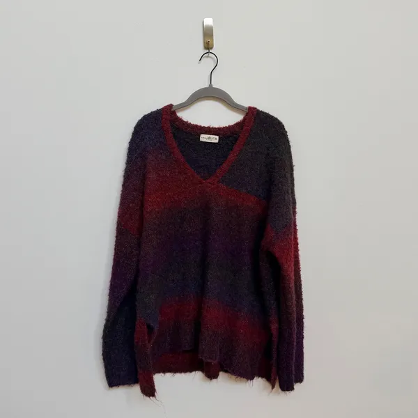 Natural Life XL Oversized Fuzzy V-Neck Sweater Burgundy Purple Wool Blend - Image 9