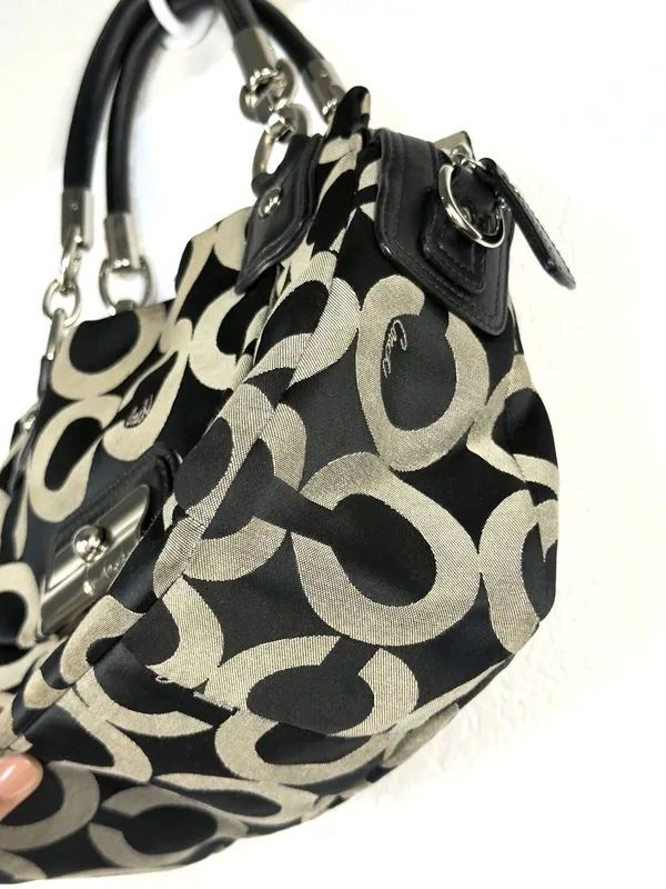 Coach Kristin 16779 Op Art Signature Y2K Satchel Black Khaki Leather Bag - Image 11