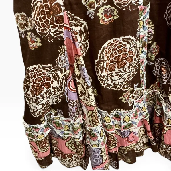 Funky People Vintage Patchwork Floral Sequin‎ Boho Midi Dress Brown Pink M Y2K - Image 3