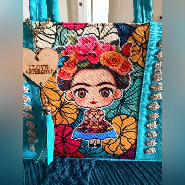 Artisan Vibrant Blue Tote with Floral Embroidery - Image 3