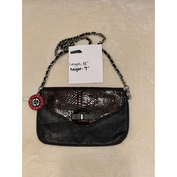 Estro Versa Italy Black Leather Brown Snakeskin Crossbody Bag Vera Pelle - Image 5