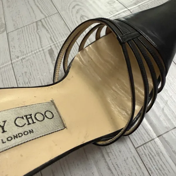 00s Y2k‎ JIMMY CHOO Black Strappy Cut Out Pointed Toe Stiletto Heeled Shoes 38.5 - Image 3