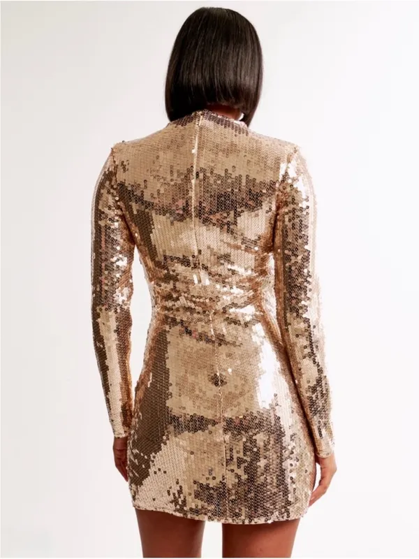 NWT Abercrombie & Fitch Paloma Gold Sequin Bodycon Mini Dress - Image 4