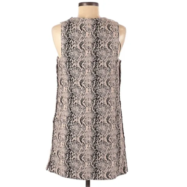 Free People Women's Size 0 Alice Snakeskin Print A-Line Dress Beige Black Snap‎ - Image 5