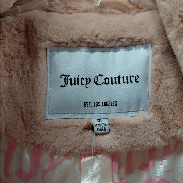 Juicy Couture Women’s Medium Dusty Pink Teddy Trench Faux Fur Coat Y2K Plush - Image 6