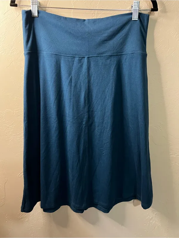 Athleta Anywhere A-Line Teal Fold Over Waist Pull On Travel Vacation Comfy Skirt - Image 2