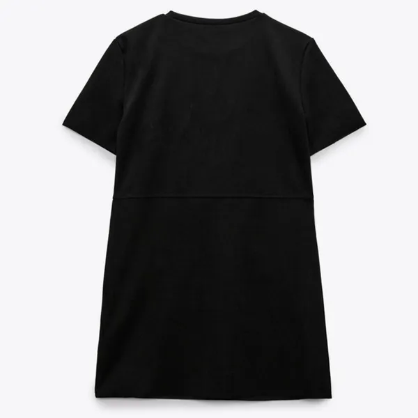 Zara Black Faux Suede Round Neck Short Sleeve Casual Mini T-Shirt Dress Size M - Image 13