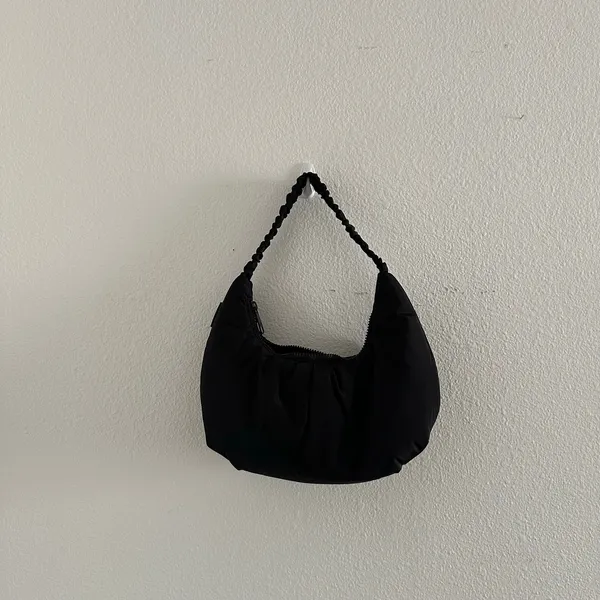 Dagne Dover Rider Puffy Nylon Crescent Pleated Shoulder Bag Black - Image 3