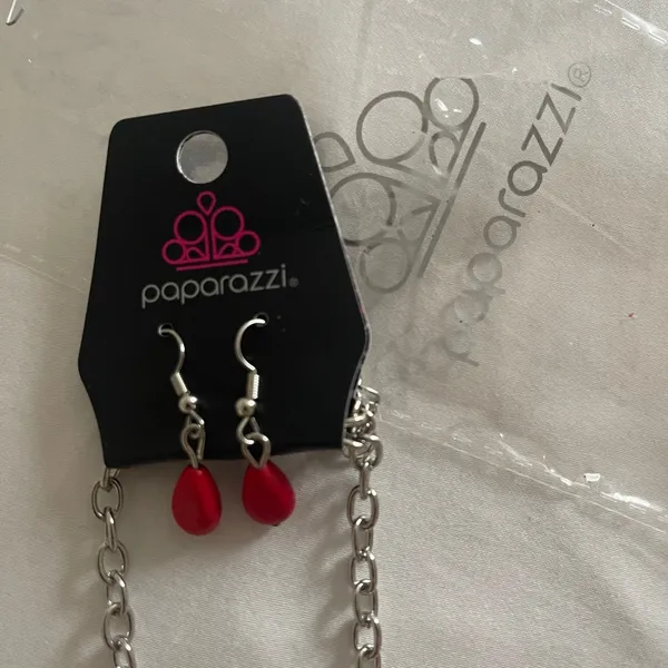 Paparazzi Fashion Red Teardrop Statement Necklace & Earrings Set - Image 5