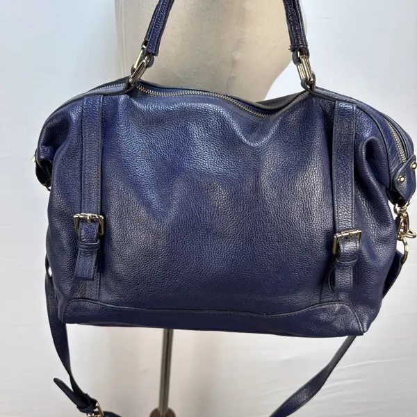 Ora Delphine Adele Satchel Bag Crossbody‎ Purse Royal Blue Pebbled Leather - Image 7