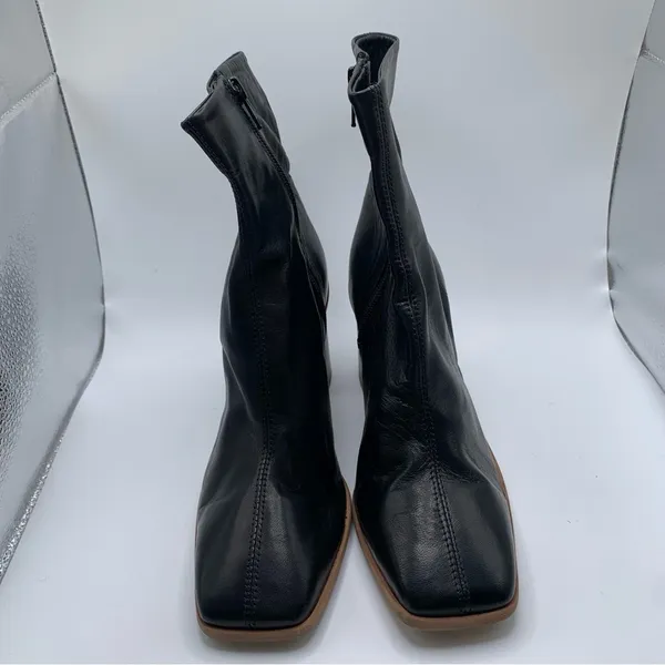 Free People Sienna Ankle Boot black leather heel square toe size 37 6-6.5 1516 - Image 3