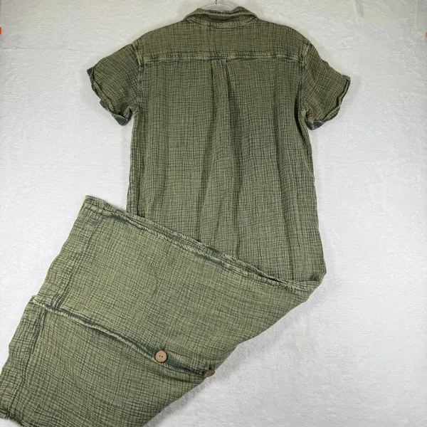 Free People Green‎ Cotton Gauze Button Front Maxi Shirtdress Small OB1546940 - Image 9